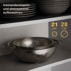 2 Nudelsiebe Aus Edelstahl Mit Mikroperforation - Groß & Klein - Spülmaschinenfest - Standfest - Für Pasta, Obst, Gemüse -Günstiges Brat Lust Geschäft 90131fd9bcf27843a5530175c54b713d