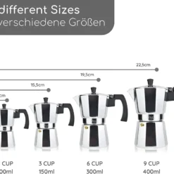 Milu Espressokocher (No Induktion) | 2, 3, 6, 9 Tassen | Aluminium Mokkakanne, Espressokanne, Espresso Maker Set Inkl. Untersetzer, Löffel, Bürste (Aluminium, 4 Tassen (300ml) -Günstiges Brat Lust Geschäft 91cc39cf1162f80cd1de3c9e0f0f9b0a