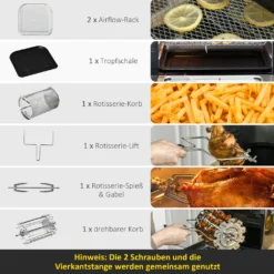 HOMCOM Heißluftfritteuse 11 L 1800W Mit 8 Menüs Zubehör Backofen Dehydrator Barbecue Für Gesundes ölfreies Fettarmes Kochen Stahl Schwarz 32 X 35,6 X 37,9 Cm -Günstiges Brat Lust Geschäft 94ae59076abb99712343491cc3b26a74
