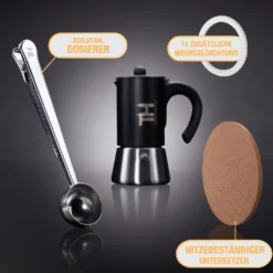 Thiru Espressokocher Induktion L Premium Mokkakanne Aus Edelstahl Inkl. Toolset (Silber, 4 Tassen (200ml)) -Günstiges Brat Lust Geschäft 95cb7ba0862f694488489b1da6ef393c