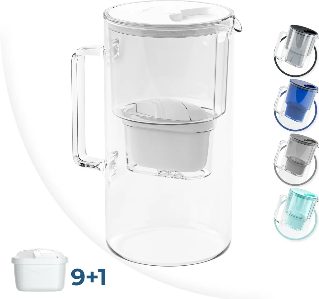 Glas Wasserfilter Wessper 2,5 L Mit 10 Filterkartuschen, Kompatibel Mit Brita Maxtra 3 Glas Wasserfilter Wessper 2,5 L Mit 10 Filterkartuschen, Kompatibel Mit Brita Maxtra