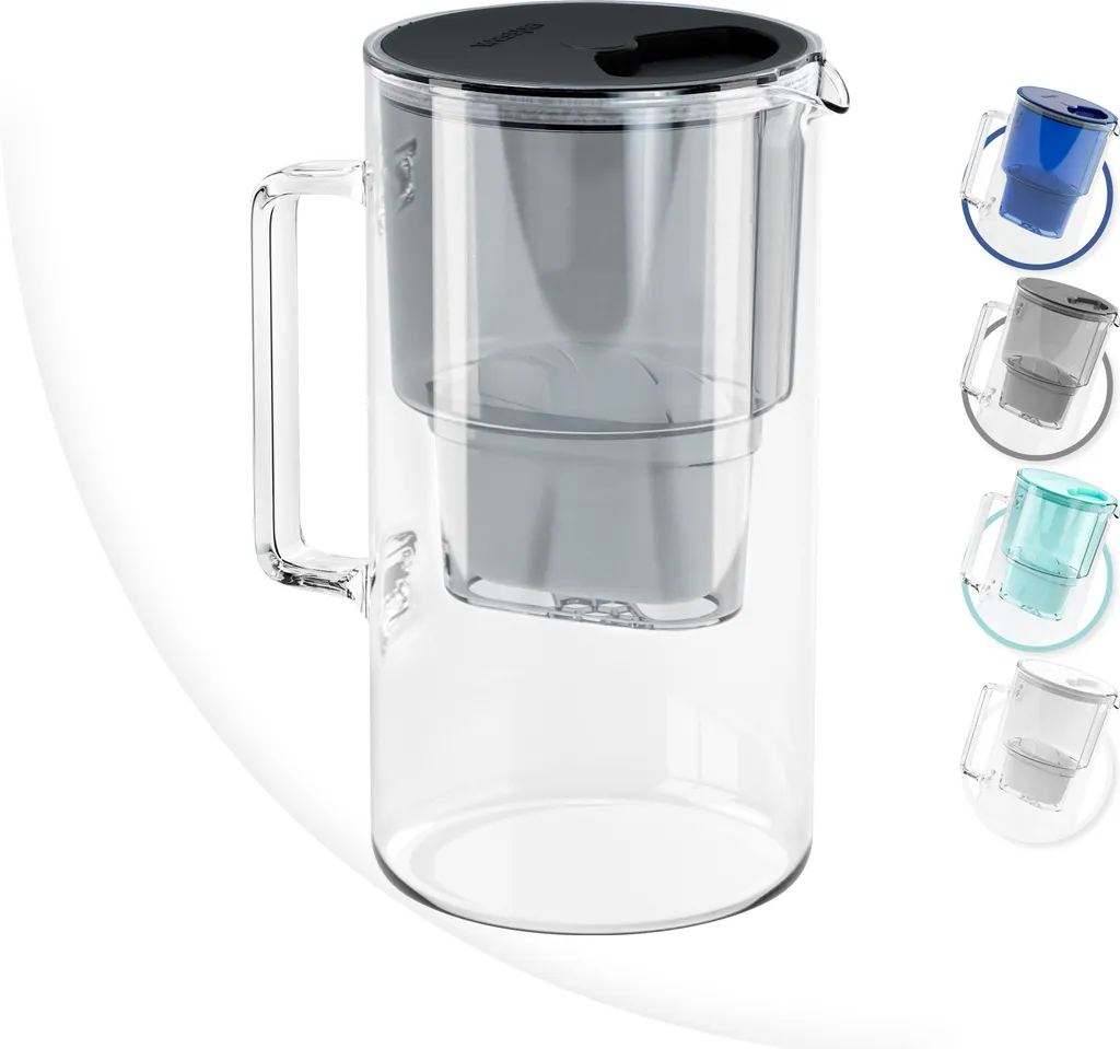 Wessper Wasserfilterkanne Aus Glas 2.5 L Kompatibel Mit Brita-Wasserfilterkartuschen, Inklusive 1 Wasserfilter-Kartusche, Reduziert Kalk Und Chlor, Schwarz 3 Wessper Wasserfilterkanne Aus Glas 2.5 L Kompatibel Mit Brita-Wasserfilterkartuschen, Inklusive 1 Wasserfilter-Kartusche, Reduziert Kalk Und Chlor, Schwarz