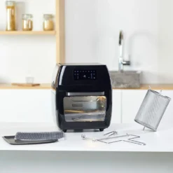 Black & Decker Black+Decker BXAFO1200E Minibackofen Heißluftfritteuse Zwei Röste, Fettauffangschalen, Griff, Frittierkorb, 360° Drehspieß -Günstiges Brat Lust Geschäft a13bad6cb95d3421a045a793eccd2e21