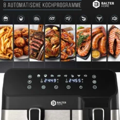 BALTER Heißluftfritteuse Mit Doppelkammer HL-850D, 9L (5,5L + 3,5L), 2 Speisen Gleichzeitig, 9 Programme , Friteuse Ohne Öl, Dual Zone, Airfryer, Heis -Günstiges Brat Lust Geschäft a25349c99545cd06fab18c2e07a2a9f0