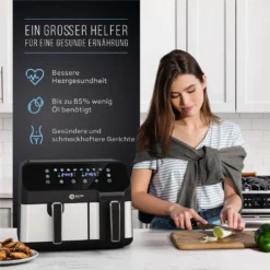 BALTER Heißluftfritteuse Mit Doppelkammer HL-850D, 9L (5,5L + 3,5L), 2 Speisen Gleichzeitig, 9 Programme , Friteuse Ohne Öl, Dual Zone, Airfryer, Heis -Günstiges Brat Lust Geschäft a26d484cc01dac074886a5a3f291e3ef