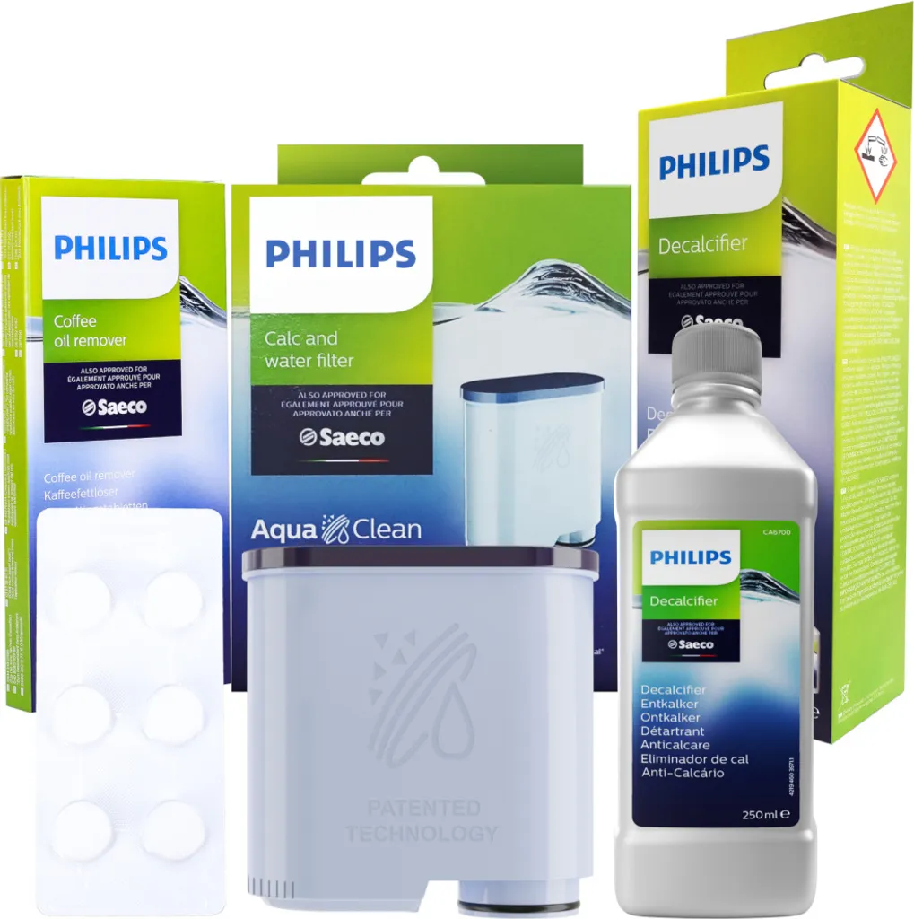 Philips Set Für Saeco/Philips Espressomaschinen: Aquaclean Wasserfilter CA6903/10, Entkalker CA6700/10, Entfettungstabletten CA6704/10 3 Philips Set Für Saeco/Philips Espressomaschinen: Aquaclean Wasserfilter CA6903/10, Entkalker CA6700/10, Entfettungstabletten CA6704/10