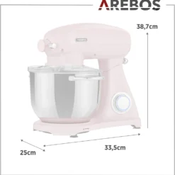 AREBOS Retro Küchenmaschine 1800W, Knetmaschine Mit 6L Edelstahl-Rührschüssel, Geräuscharm, 6 Geschwindigkeiten, Rosa -Günstiges Brat Lust Geschäft a7b1d6456cbb66237dac2981fde4a16c