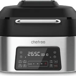CHEFREE AFG01 Heißluftfritteuse & Grill, 8 In 1 Grill & Heissluft-Fritteuse, 265℃ Hochtemperaturrösten, 6L Extra Große Kapazität, Kompaktfriteusen Mit 4 Heizstufen, Heißluftfritteuse Mit Online-Rezepte