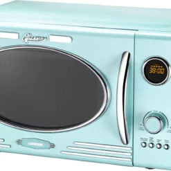 Melissa 16330131 Retro Mikrowelle/1000 Watt/23 Liter Garraum,Design Mikrowelle Mit Grill/Pepermint Mint Baby Blue