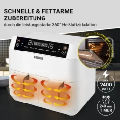 N8WERK Doppel-Heißluftfritteuse - 7,6l Heißluft Fritteuse Friteuse Fritöse XL Air Fryer Edelstahl Doppelkorb 2x 3,8L -Günstiges Brat Lust Geschäft ae92a0edcef2f64252cbdf3fd61254b1