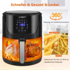 LLIVEKIT WAF0017DE Heißluftfritteuse Luftfritteuse Airfryer Heißluftfritöse Korb 10 Programmen Ohne Öl 5L 1400W 80-200℃ Schwarz -Günstiges Brat Lust Geschäft aecba106d7d3e85b8fd5ee9e196888bd