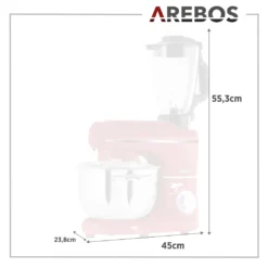 AREBOS 6-in-1 Küchenmaschine 1500W, Fleischwolf, Blender, Nudelmaschine, Knetmaschine Mit Edelstahl-Schüssel 5,5 L, Rot -Günstiges Brat Lust Geschäft af705397d953263884f731ac854c3de2