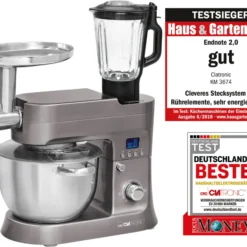 Clatronic KM 3674 Knetmaschine Inkl. Fleischwolf, Glas-Mixaufsatz, Pastafunktion, Digital LCD-Display, 6,2 Liter Edelstahlrührschüssel, 1200 W, Titan -Günstiges Brat Lust Geschäft b367c51e1302163a531a9dd0c5bdac3f