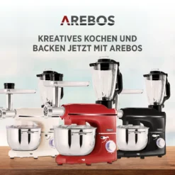 AREBOS 6-in-1 Küchenmaschine 1500W, Fleischwolf, Blender, Nudelmaschine, Knetmaschine Mit Edelstahl-Schüssel 5,5 L, Rot -Günstiges Brat Lust Geschäft bd078edd614769ed1a7600c7fef35c74