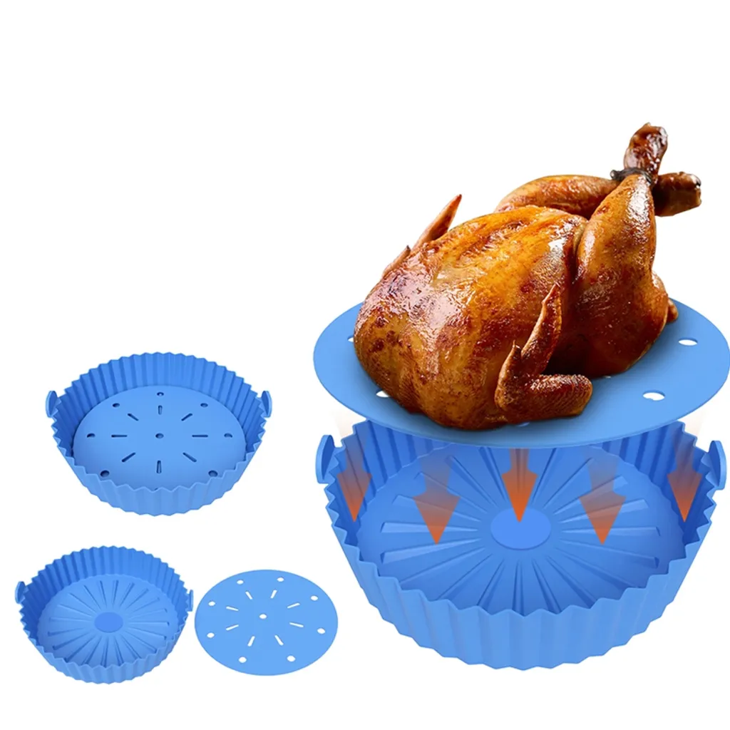 2er/set Silikon Heißluftfritteuse Korb, Backform + Isolations Pad, Küchenzubehör, Blau 3 2er/set Silikon Heißluftfritteuse Korb, Backform + Isolations Pad, Küchenzubehör, Blau
