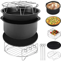 Monzana Heißluftfritteuse Zubehör 8tlg. Fritteuse Set Inkl. Brotbackkorb 3,6L Pizzapfanne Silikonpfanne Grillrost Spieße -Günstiges Brat Lust Geschäft c8373a542b9c37cd3442446a90c11015
