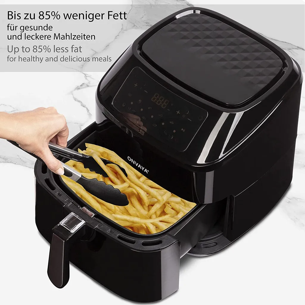 ONVAYA® Heißluftfritteuse | Airfryer XXL | Fritteuse Ohne Öl & Fett | Für 5-6 Personen | Mit LED-Display | 10 Programme | 1700 W | Inkl. Backform & Grillrost Mit Spießen 9 ONVAYA® Heißluftfritteuse | Airfryer XXL | Fritteuse Ohne Öl & Fett | Für 5-6 Personen | Mit LED-Display | 10 Programme | 1700 W | Inkl. Backform & Grillrost Mit Spießen – Bild 7