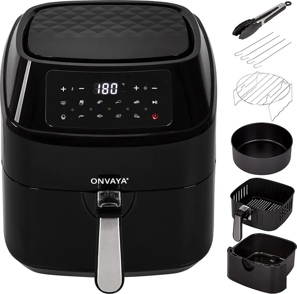 ONVAYA® Heißluftfritteuse | Airfryer XXL | Fritteuse Ohne Öl & Fett | Für 5-6 Personen | Mit LED-Display | 10 Programme | 1700 W | Inkl. Backform & Grillrost Mit Spießen 3 ONVAYA® Heißluftfritteuse | Airfryer XXL | Fritteuse Ohne Öl & Fett | Für 5-6 Personen | Mit LED-Display | 10 Programme | 1700 W | Inkl. Backform & Grillrost Mit Spießen