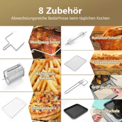 COSTWAY 13L Heißluftfritteuse, 8 In 1 Heißluft Backofen, Luftfritteuse 1700W Fritteuse Airfryer Mit 60min Timer, 45-200℃ Temperaturregelung -Günstiges Brat Lust Geschäft cb65e0a98d03c75e14625d28355f0513