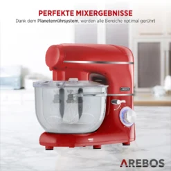 AREBOS 6-in-1 Küchenmaschine 1500W, Fleischwolf, Blender, Nudelmaschine, Knetmaschine Mit Edelstahl-Schüssel 5,5 L, Rot -Günstiges Brat Lust Geschäft d0c96e07f4a143cbf0f357410e18f9ff