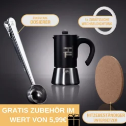 Thiru Espressokocher Induktion L Premium Mokkakanne Aus Edelstahl Inkl. Toolset (Schwarz, 6 Tassen (300ml)) -Günstiges Brat Lust Geschäft d38b52ffa7abc94387ecfe6523d76267