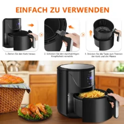 LLIVEKIT WAF0017DE Heißluftfritteuse Luftfritteuse Airfryer Heißluftfritöse Korb 10 Programmen Ohne Öl 5L 1400W 80-200℃ Schwarz -Günstiges Brat Lust Geschäft dac099a7d012b32d316c3d8f985306e6