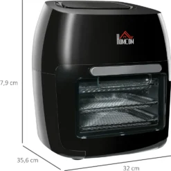 HOMCOM Heißluftfritteuse 11 L 1800W Mit 8 Menüs Zubehör Backofen Dehydrator Barbecue Für Gesundes ölfreies Fettarmes Kochen Stahl Schwarz 32 X 35,6 X 37,9 Cm -Günstiges Brat Lust Geschäft e171766f036fd04912e0ce5263bdb610