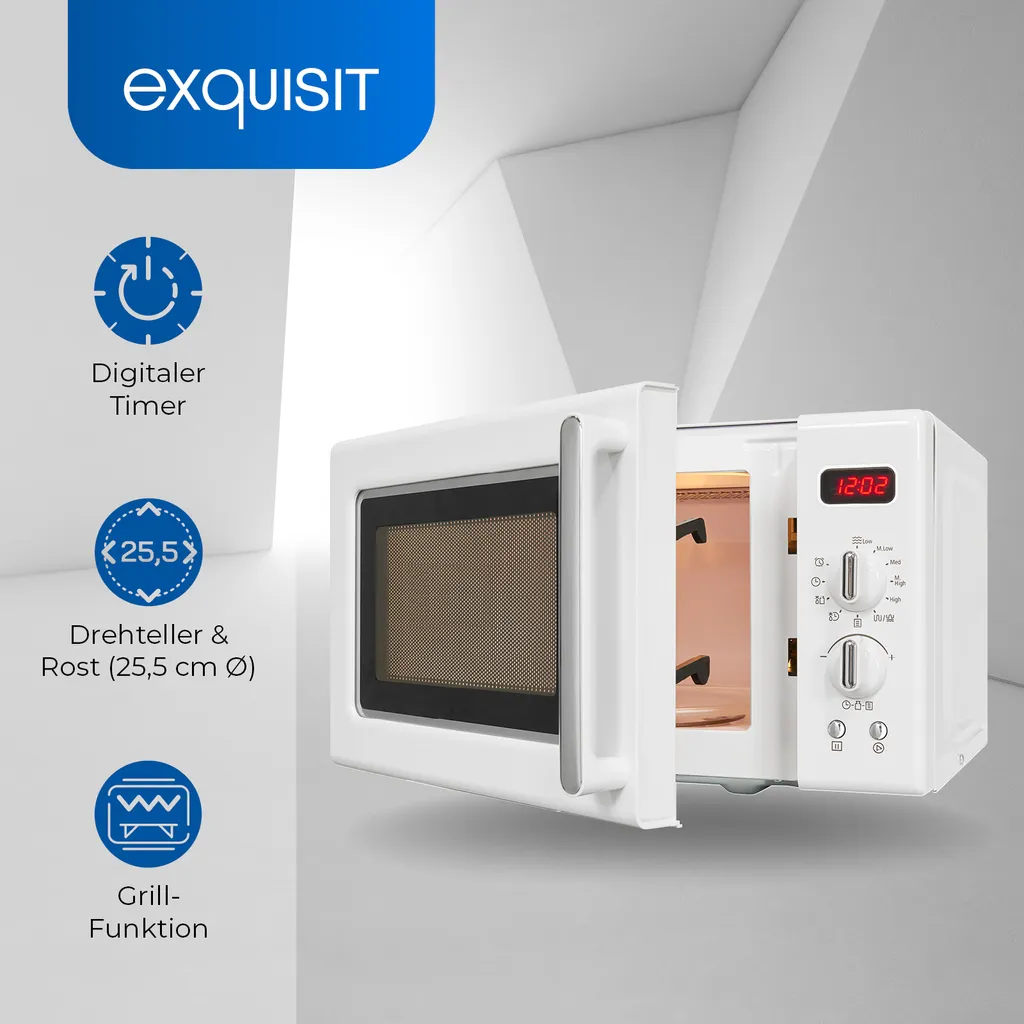 Exquisit Mikrowelle RMW720-3GDIG Weiss | 20 Liter Nutzinhalt | 1000 Watt | Weiß 4 Exquisit Mikrowelle RMW720-3GDIG Weiss | 20 Liter Nutzinhalt | 1000 Watt | Weiß – Bild 2