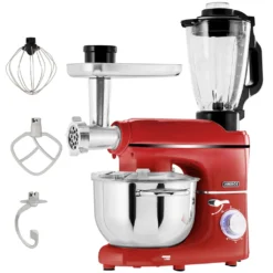AREBOS 6-in-1 Küchenmaschine 1500W, Fleischwolf, Blender, Nudelmaschine, Knetmaschine Mit Edelstahl-Schüssel 5,5 L, Rot