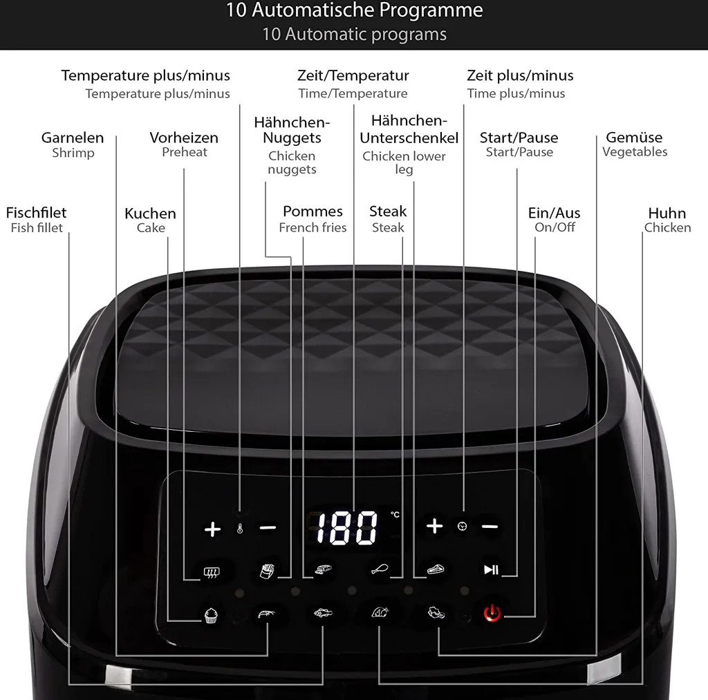 ONVAYA® Heißluftfritteuse | Airfryer XXL | Fritteuse Ohne Öl & Fett | Für 5-6 Personen | Mit LED-Display | 10 Programme | 1700 W | Inkl. Backform & Grillrost Mit Spießen 5 ONVAYA® Heißluftfritteuse | Airfryer XXL | Fritteuse Ohne Öl & Fett | Für 5-6 Personen | Mit LED-Display | 10 Programme | 1700 W | Inkl. Backform & Grillrost Mit Spießen – Bild 3