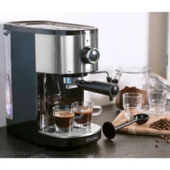 Bestron Espressomaschine Für 2 Tassen, Kolbenmaschine Mit Schwenkbarer Dampfdüse, Inkl. Integriertem Tassenwärmer, Herausnehmbarem Wassertank & 15 Bar Pumpendruck, 1.450 Watt, Farbe: Silber -Günstiges Brat Lust Geschäft e836fef30572c9be630b46d61949a36b