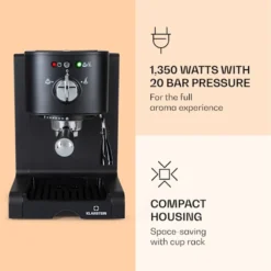 Klarstein Passionata 20 - Espressomaschine, Espresso-Automat, Kaffee-Maschine, 1350 Watt, 1,25 Liter, Automatischer Druckablass, Inkl. Milchschaum Düse Für Zubereitung Von Cappuccino, Schwarz -Günstiges Brat Lust Geschäft ee5d05f7b98b987cdf1a06a65be22e82