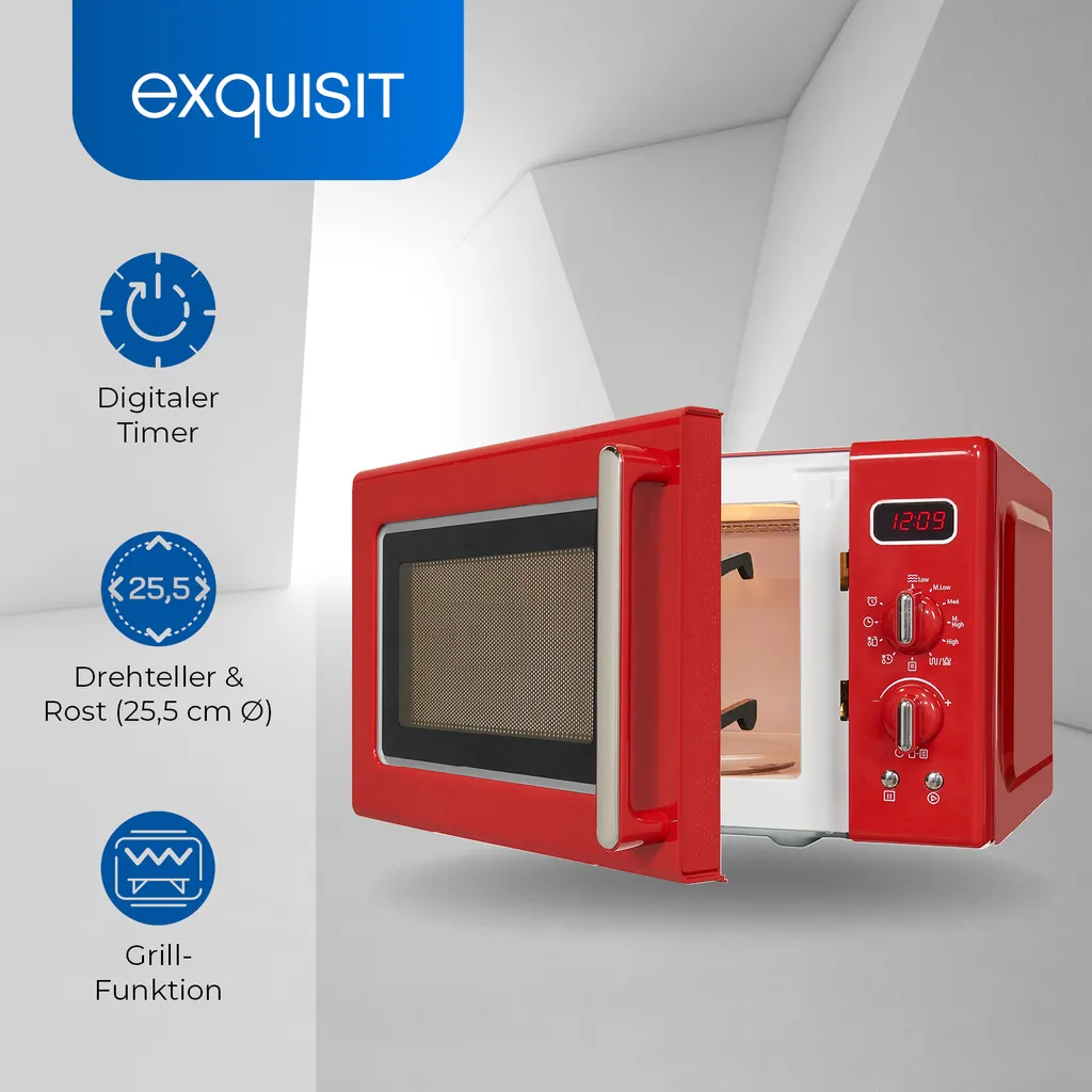 Exquisit Mikrowelle RMW720-3GDIG Rot | 20 Liter Nutzinhalt | 1000 Watt | Rot 4 Exquisit Mikrowelle RMW720-3GDIG Rot | 20 Liter Nutzinhalt | 1000 Watt | Rot – Bild 2