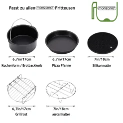 Monzana Heißluftfritteuse Zubehör 8tlg. Fritteuse Set Inkl. Brotbackkorb 3,6L Pizzapfanne Silikonpfanne Grillrost Spieße -Günstiges Brat Lust Geschäft f244e412d4361213fd1f9c12c117abbc