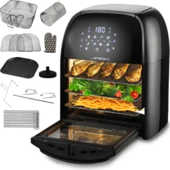 Jago® XXXL 8in1 Heißluftfritteuse 12L + 10 Zubehör - 1800W, LED Display Mit Touch Screen, 8 Programme / Timer, Ohne ÖL - Airfryer, Heißluft, Fritteuse, Heißluftofen, Backofen, Dehydrator, Grill -Günstiges Brat Lust Geschäft f714a17ff23e6785a00714d580b8fcd4