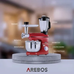 AREBOS 6-in-1 Küchenmaschine 1500W, Fleischwolf, Blender, Nudelmaschine, Knetmaschine Mit Edelstahl-Schüssel 5,5 L, Rot -Günstiges Brat Lust Geschäft f9c8333758977beabfb80cf1e879d661