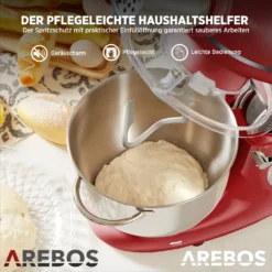 AREBOS 6-in-1 Küchenmaschine 1500W, Fleischwolf, Blender, Nudelmaschine, Knetmaschine Mit Edelstahl-Schüssel 5,5 L, Rot -Günstiges Brat Lust Geschäft f9d5559f5aef568915acc58131d4b951