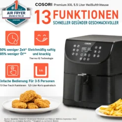 Cosori Premium 5,5-Liter Heißluftfritteuse Mit Spießgestell, Schwarz -Günstiges Brat Lust Geschäft fa114c6743b5205df2407d1df17b4534