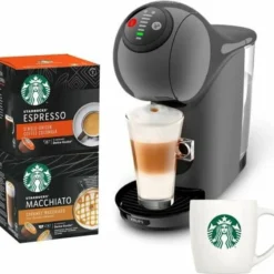 KRUPS NESCAFE DOLCE GUSTO YY4893FD KAPAKE MACHINE + 2 Kisten Espresso- Und Macchiato -Kapseln + Becher Starbucks, Kompakt, Anthrazit