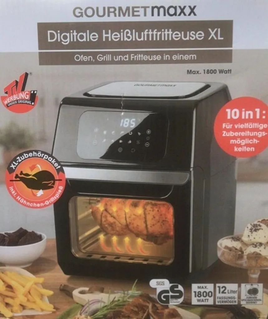 GOURMETmaxx Heißluft-Fritteuse Digital - 12l - 1800W Heißluft Fritteuse Fettfrei 12L Friteuse Airfryer Digital Drehgrill XL Fritöse 14 GOURMETmaxx Heißluft-Fritteuse Digital - 12l - 1800W Heißluft Fritteuse Fettfrei 12L Friteuse Airfryer Digital Drehgrill XL Fritöse – Bild 12