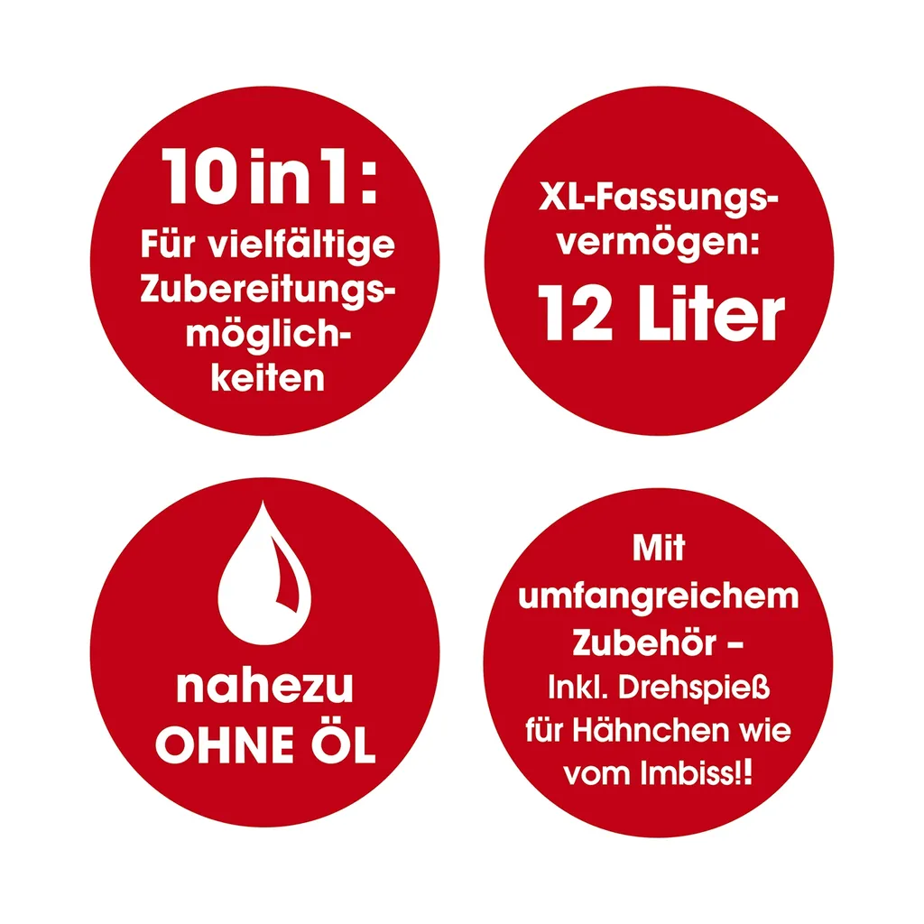 GOURMETmaxx Heißluft-Fritteuse Digital - 12l - 1800W Heißluft Fritteuse Fettfrei 12L Friteuse Airfryer Digital Drehgrill XL Fritöse 9 GOURMETmaxx Heißluft-Fritteuse Digital - 12l - 1800W Heißluft Fritteuse Fettfrei 12L Friteuse Airfryer Digital Drehgrill XL Fritöse – Bild 7